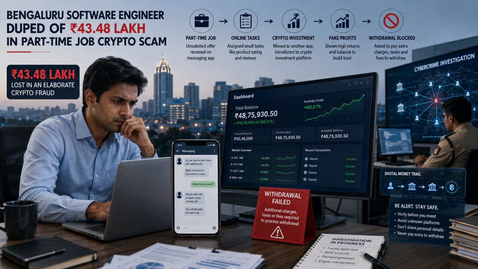 Bengaluru Software Engineer Loses ₹43.48 Lakh in Part-Time Job and Cryptocurrency Scam